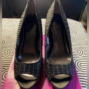 Rampage Black Peep-Toe Studded Heels NIB Size 8 1/2